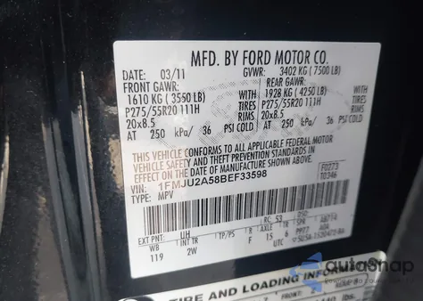 2011 Ford Expedition Limited из США, поврежденный, VIN 1FMJU2A58BEF33598